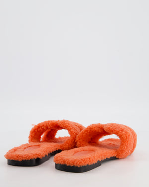 Hermes Orange Shearling Teddy Sandal Size EU 38