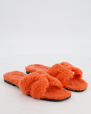 Hermes Orange Shearling Teddy Sandal Size EU 38