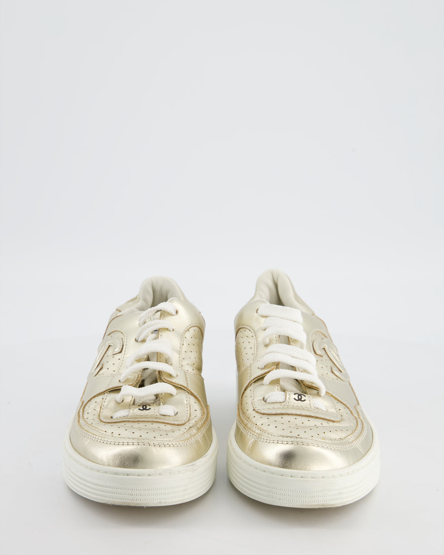 Chanel Gold Metallic CC Logo Trainers Size EU 38