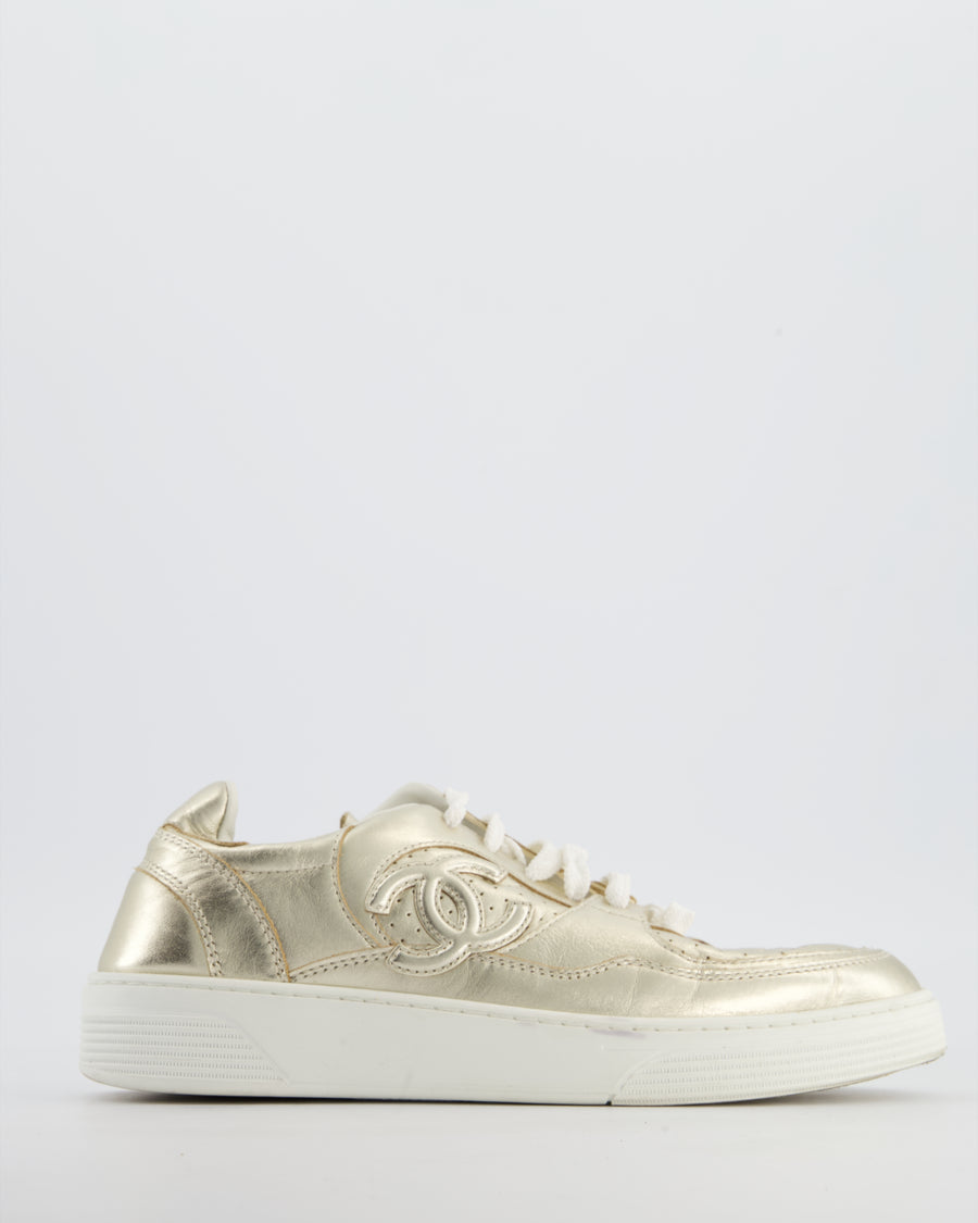 Chanel Gold Metallic CC Logo Trainers Size EU 38