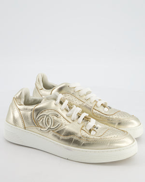 Chanel Gold Metallic CC Logo Trainers Size EU 38