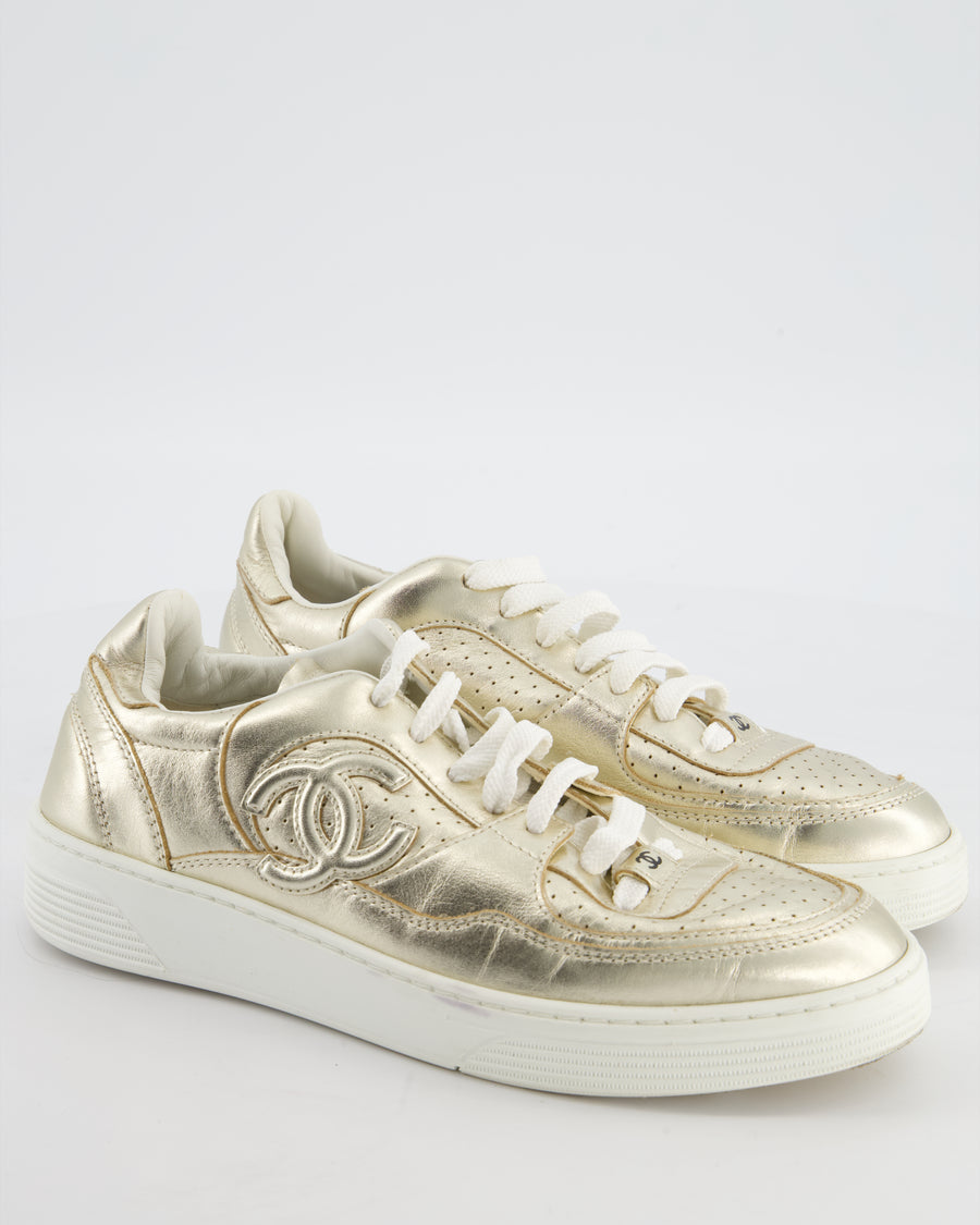 Chanel Gold Metallic CC Logo Trainers Size EU 38