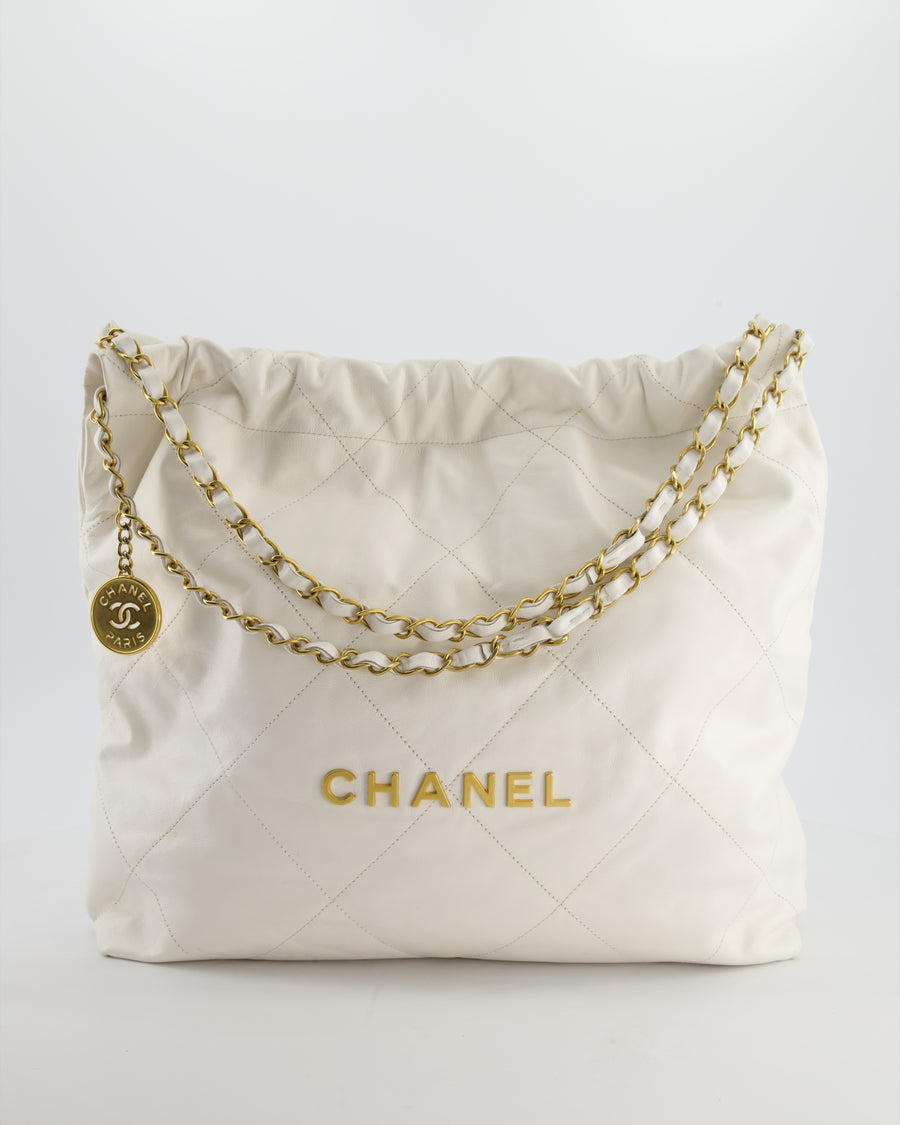 *FIRE PRICE* Chanel 22 Small Bag in White Aged Calfskin with Brushed Gold Hardware