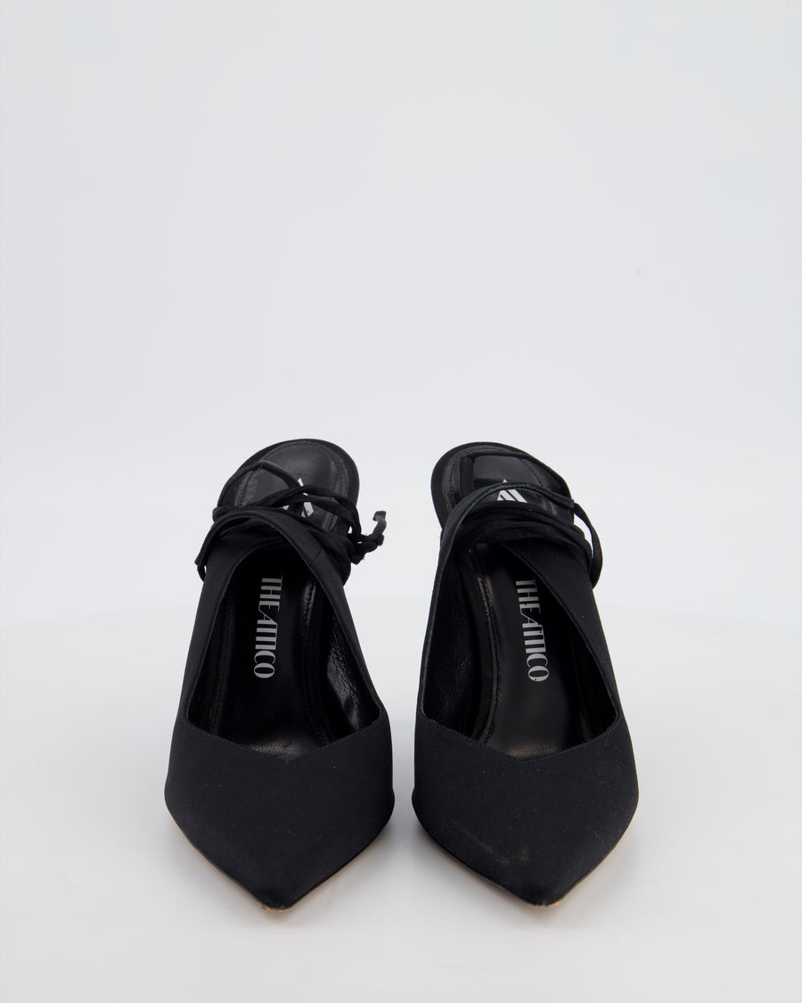 The Attico Black Satin Pointed High Heel with Tie Lace Ankle Size EU 38