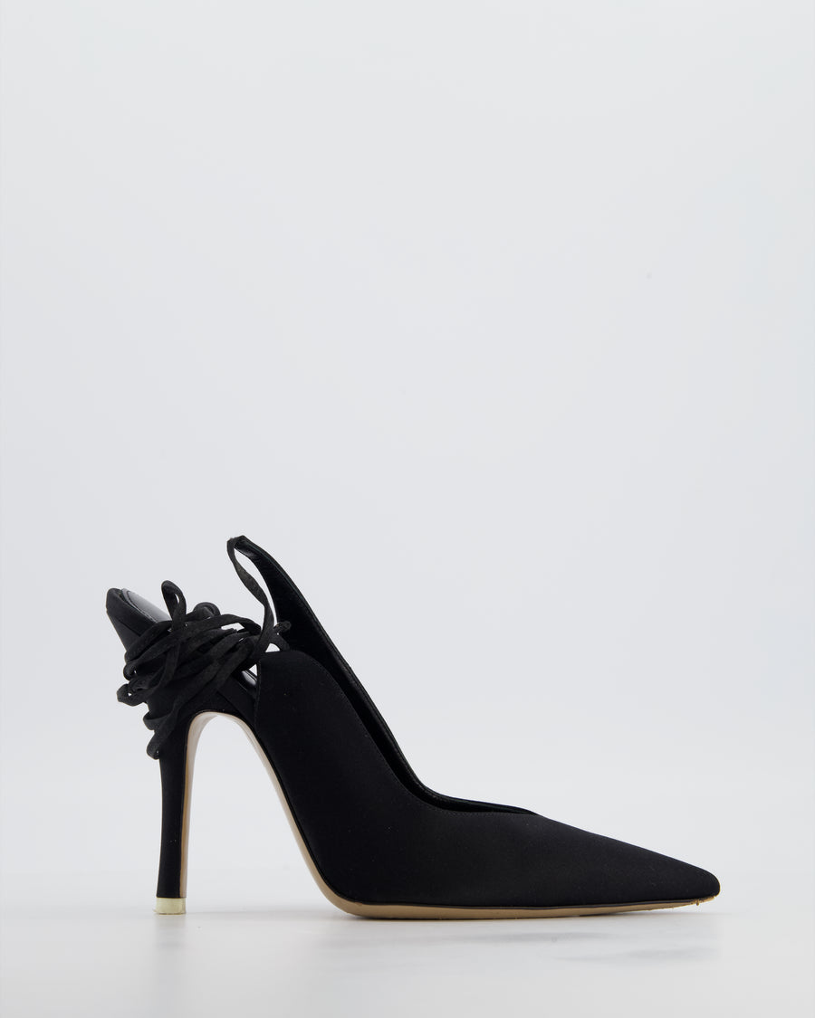 The Attico Black Satin Pointed High Heel with Tie Lace Ankle Size EU 38