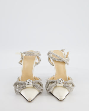 Mach & Mach White Satin Crystal Bow High Heel Size EU 38