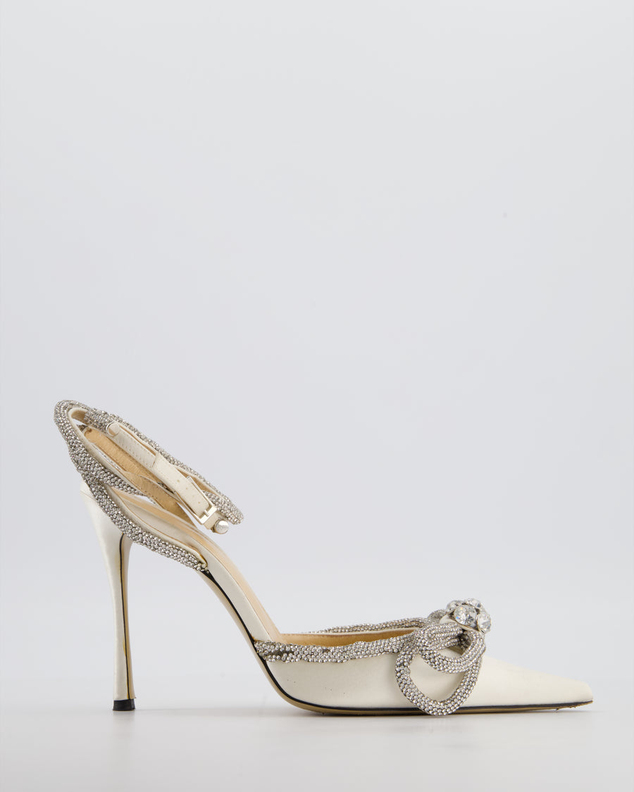 Mach & Mach White Satin Crystal Bow High Heel Size EU 38