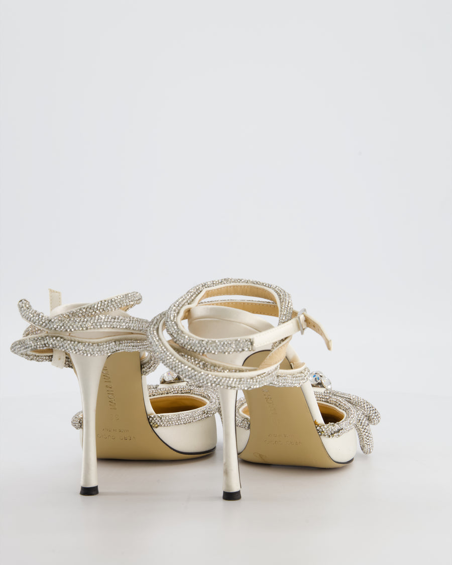 Mach & Mach White Satin Crystal Bow High Heel Size EU 38