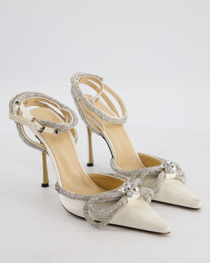 Mach & Mach White Satin Crystal Bow High Heel Size EU 38