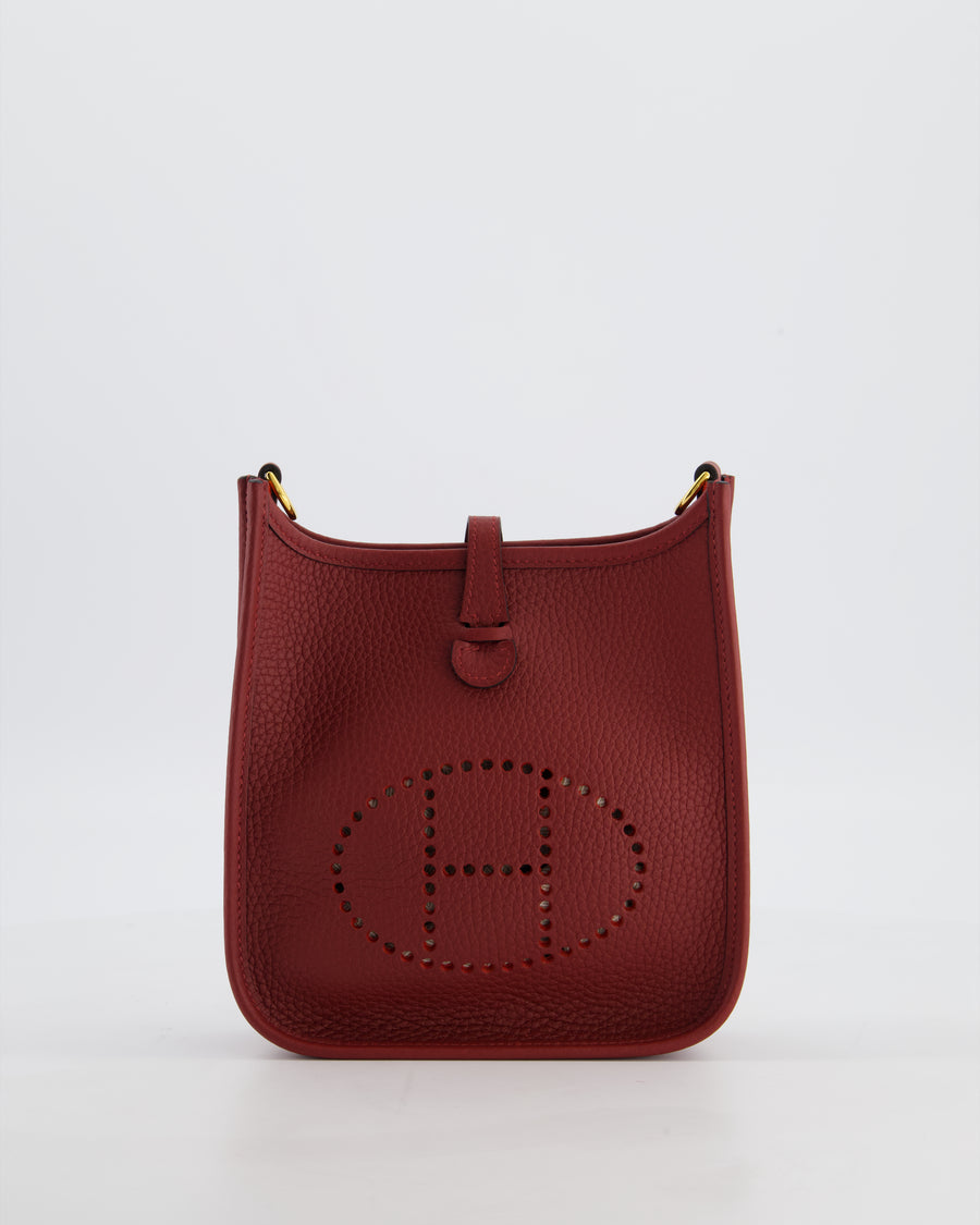 *HOT COLOUR* Hermès Mini Evelyne 16 Bag in Rouge H Taurillon Clemence Leather with Gold Hardware