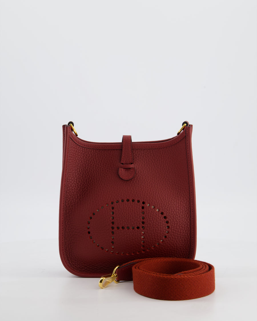 *HOT COLOUR* Hermès Mini Evelyne 16 Bag in Rouge H Taurillon Clemence Leather with Gold Hardware