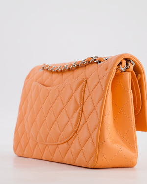 Chanel Medium Orange Classic Double Flap Bag in Lambskin Leather with Silver Hardware