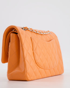 Chanel Medium Orange Classic Double Flap Bag in Lambskin Leather with Silver Hardware