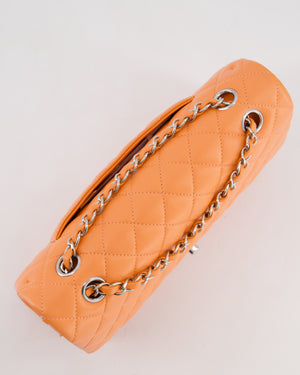 Chanel Medium Orange Classic Double Flap Bag in Lambskin Leather with Silver Hardware