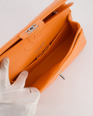 Chanel Medium Orange Classic Double Flap Bag in Lambskin Leather with Silver Hardware