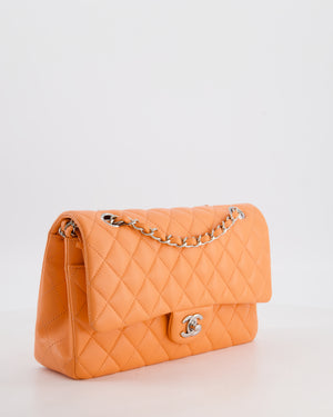 Chanel Medium Orange Classic Double Flap Bag in Lambskin Leather with Silver Hardware