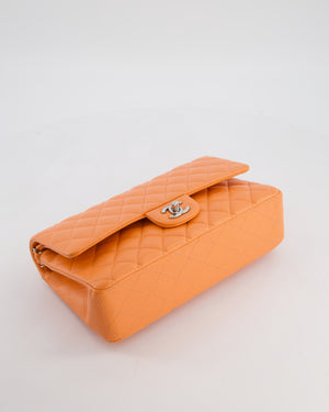 Chanel Medium Orange Classic Double Flap Bag in Lambskin Leather with Silver Hardware