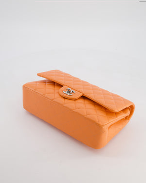 Chanel Medium Orange Classic Double Flap Bag in Lambskin Leather with Silver Hardware