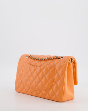 Chanel Medium Orange Classic Double Flap Bag in Lambskin Leather with Silver Hardware