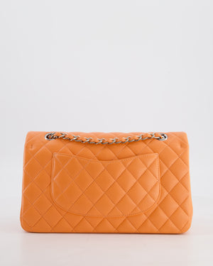 Chanel Medium Orange Classic Double Flap Bag in Lambskin Leather with Silver Hardware