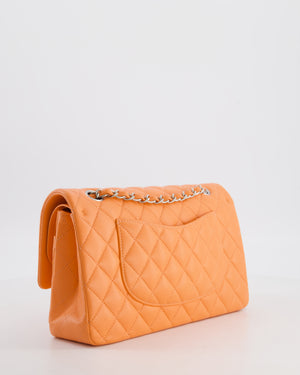 Chanel Medium Orange Classic Double Flap Bag in Lambskin Leather with Silver Hardware