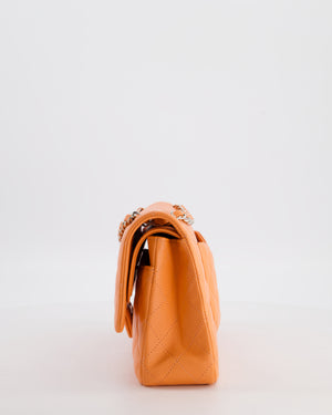 Chanel Medium Orange Classic Double Flap Bag in Lambskin Leather with Silver Hardware