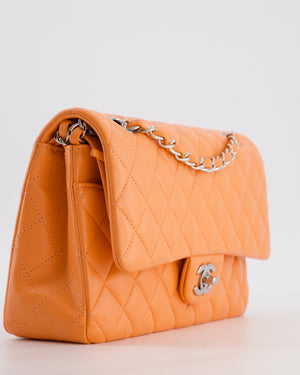 Chanel Medium Orange Classic Double Flap Bag in Lambskin Leather with Silver Hardware