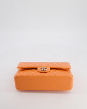 Chanel Medium Orange Classic Double Flap Bag in Lambskin Leather with Silver Hardware