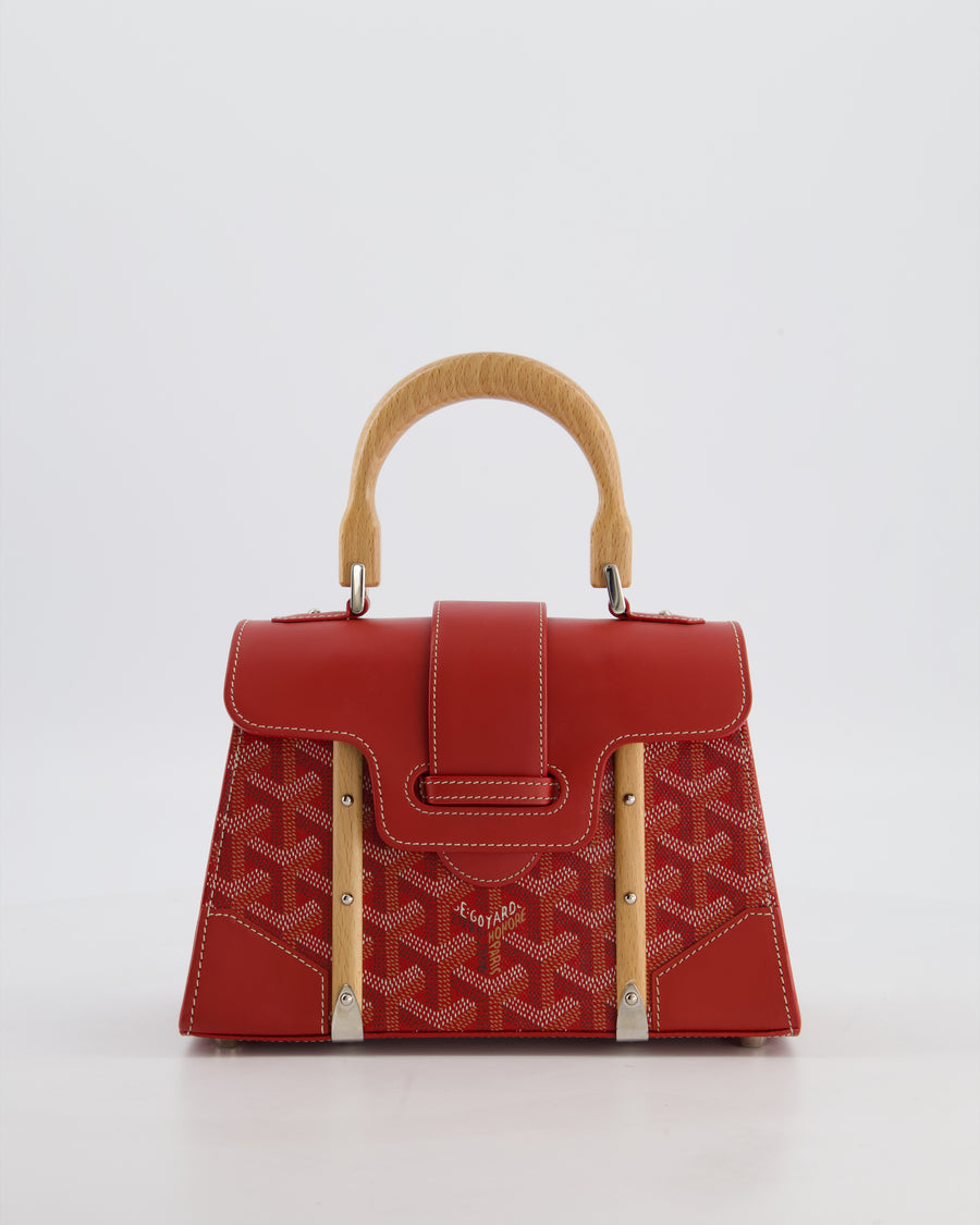 Goyard Mini Saigon Souple Bag in Red Goyardine Canvas & Wood with Silver Hardware
