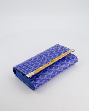 Goyard Monte Carlo Canvas Clutch Bag in Blue Goyardine Canvas and Silver Hardware