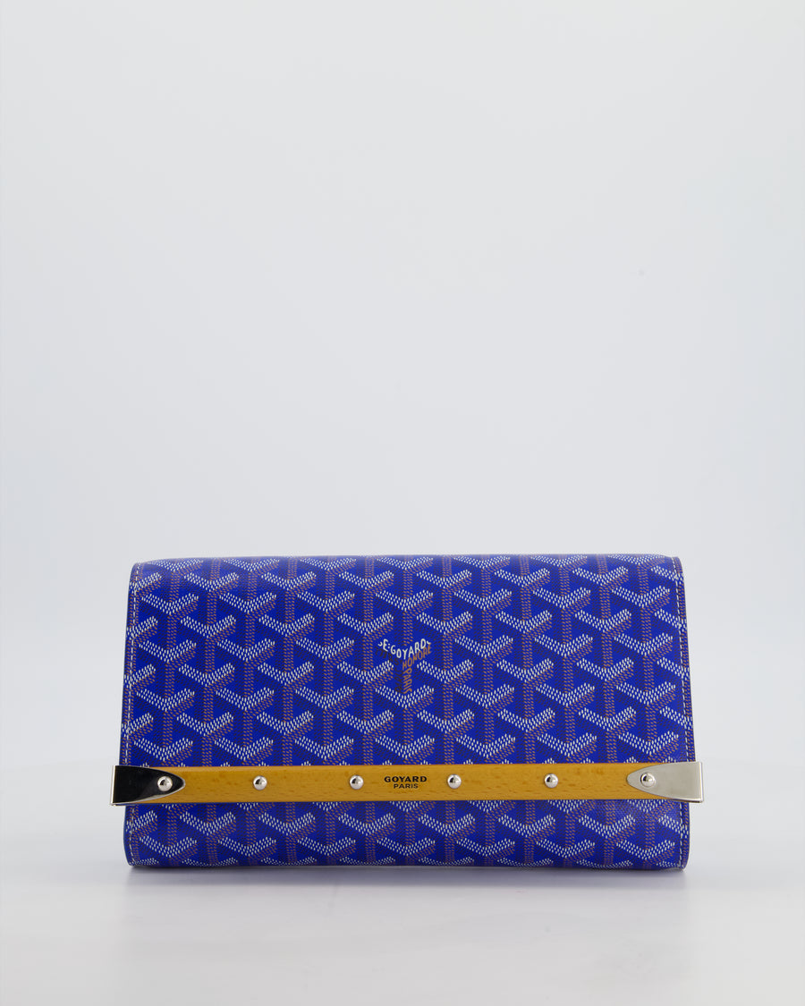 Goyard Monte Carlo Canvas Clutch Bag in Blue Goyardine Canvas and Silver Hardware