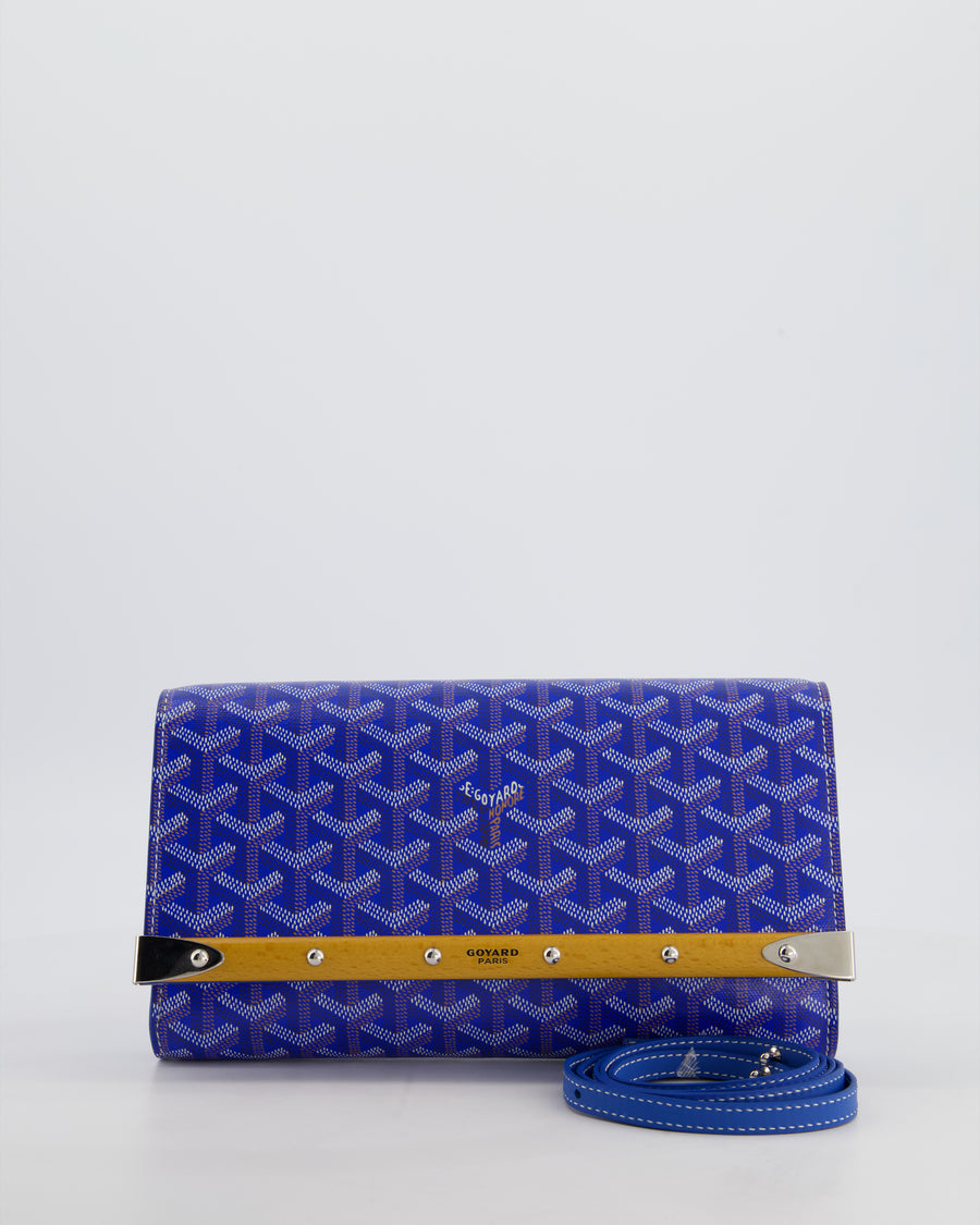 Goyard Monte Carlo Canvas Clutch Bag in Blue Goyardine Canvas and Silver Hardware