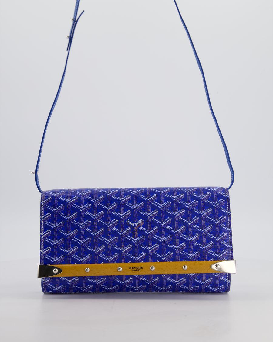 Goyard Monte Carlo Canvas Clutch Bag in Blue Goyardine Canvas and Silver Hardware