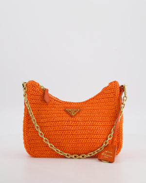 Prada Re-Edition 2005 Cross-body Bag in Orange Raffia with Gold Hardware RRP £1,780