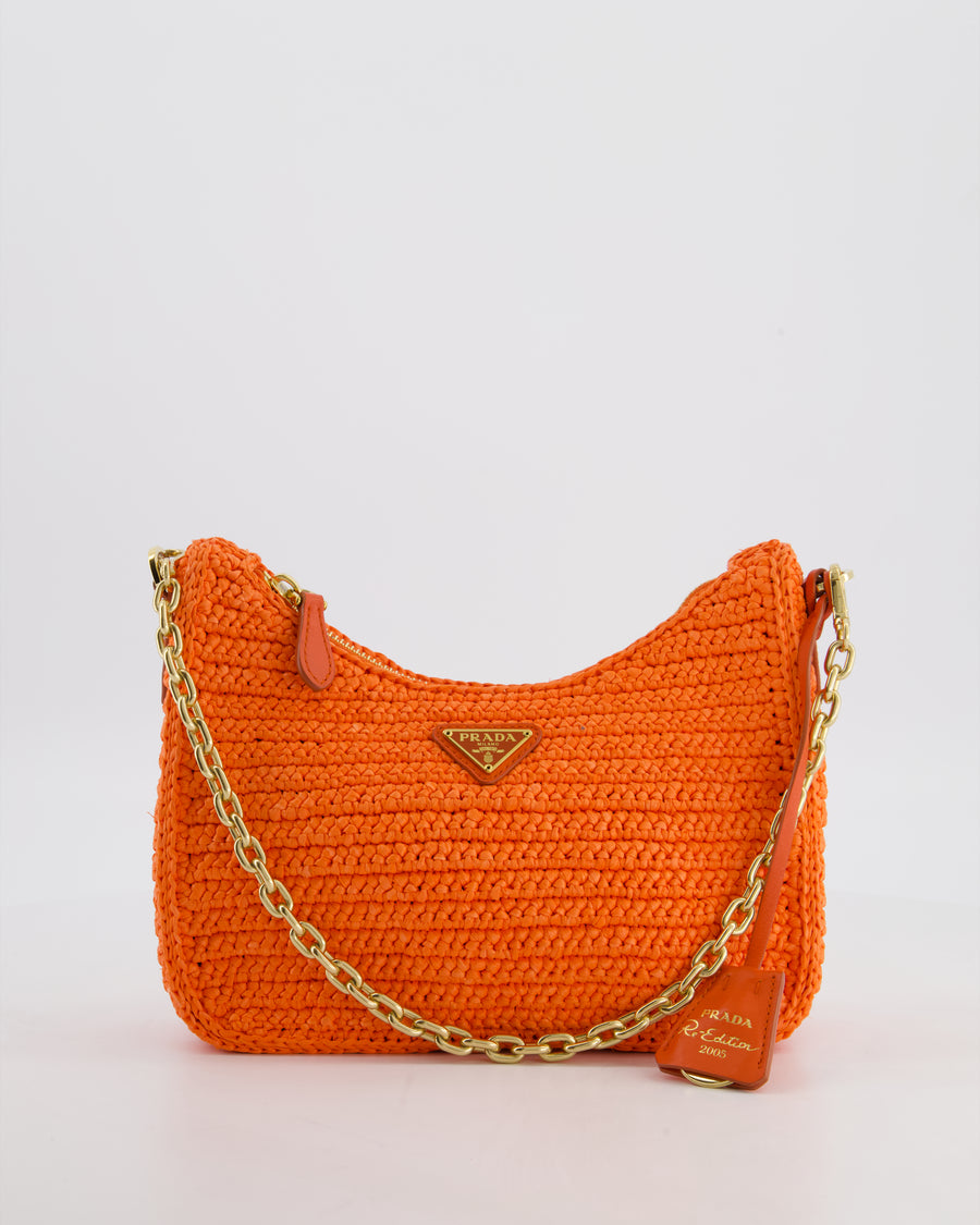 Prada Re-Edition 2005 Cross-body Bag in Orange Raffia with Gold Hardware RRP £1,780