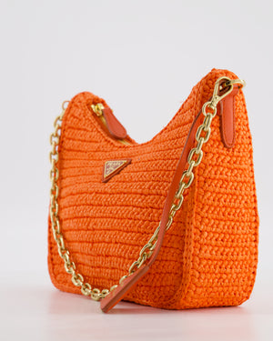 Prada Re-Edition 2005 Cross-body Bag in Orange Raffia with Gold Hardware RRP £1,780