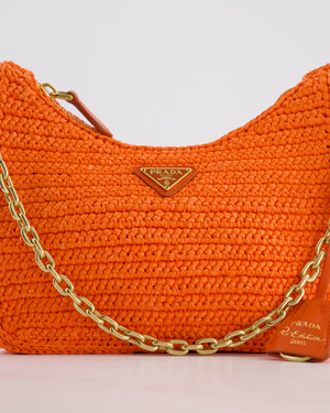 Prada Re-Edition 2005 Cross-body Bag in Orange Raffia with Gold Hardware RRP £1,780