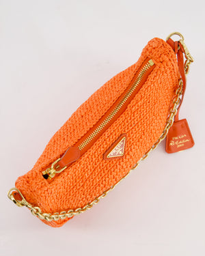 Prada Re-Edition 2005 Cross-body Bag in Orange Raffia with Gold Hardware RRP £1,780