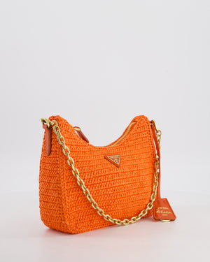 Prada Re-Edition 2005 Cross-body Bag in Orange Raffia with Gold Hardware RRP £1,780