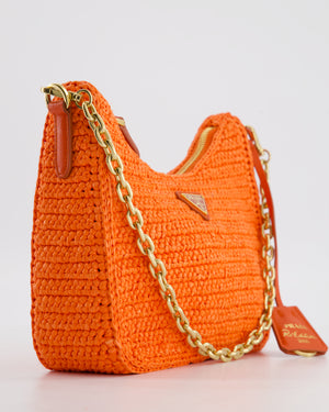 Prada Re-Edition 2005 Cross-body Bag in Orange Raffia with Gold Hardware RRP £1,780