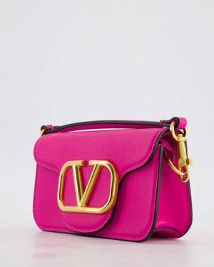 Valentino Small Locò Bag In Fuchsia Pink Calfskin Leather with Antique Gold Hardware