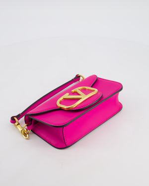 Valentino Small Locò Bag In Fuchsia Pink Calfskin Leather with Antique Gold Hardware