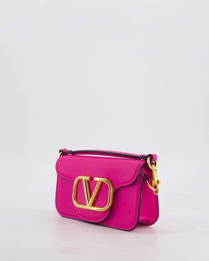 Valentino Small Locò Bag In Fuchsia Pink Calfskin Leather with Antique Gold Hardware
