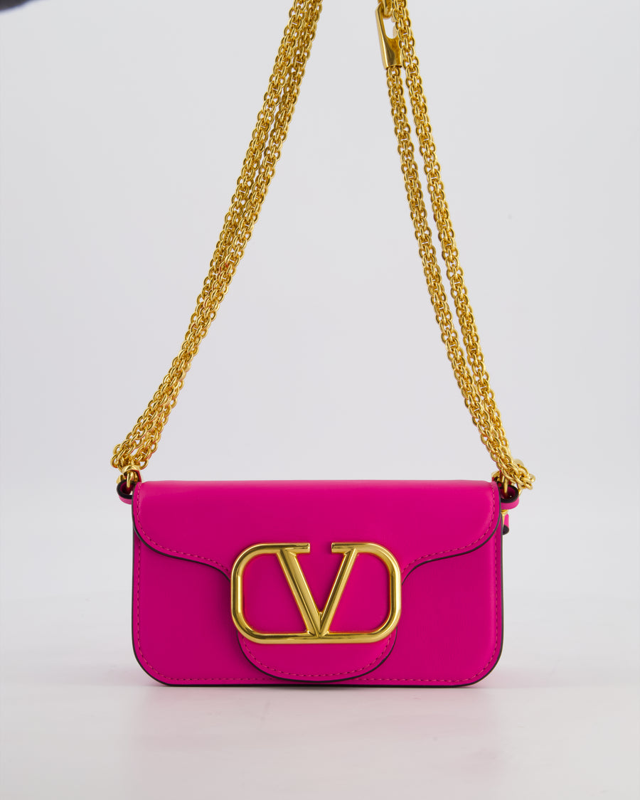 Valentino Small Locò Bag In Fuchsia Pink Calfskin Leather with Antique Gold Hardware