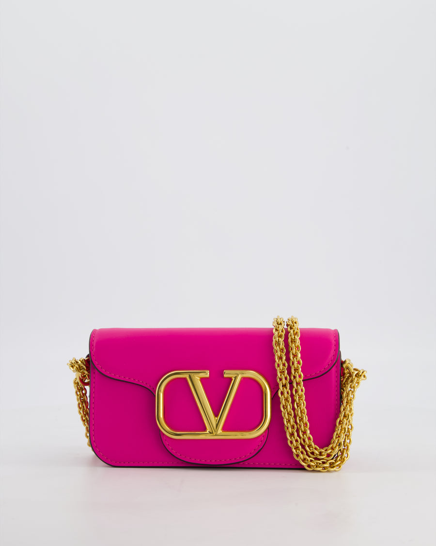 Valentino Small Locò Bag In Fuchsia Pink Calfskin Leather with Antique Gold Hardware