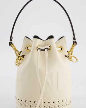 Fendi Cream Leather Mini Bucket Bag with Gold Hardware