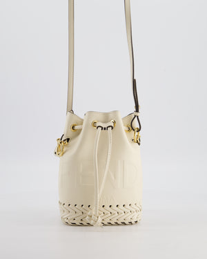 Fendi Cream Leather Mini Bucket Bag with Gold Hardware
