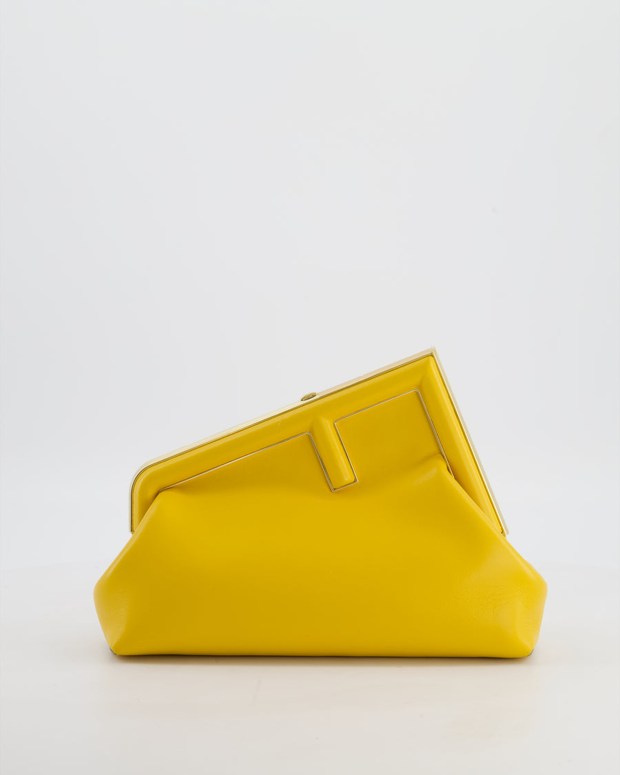 Fendi First Yellow Leather Bag with Cross Body Strap Gold Hardware