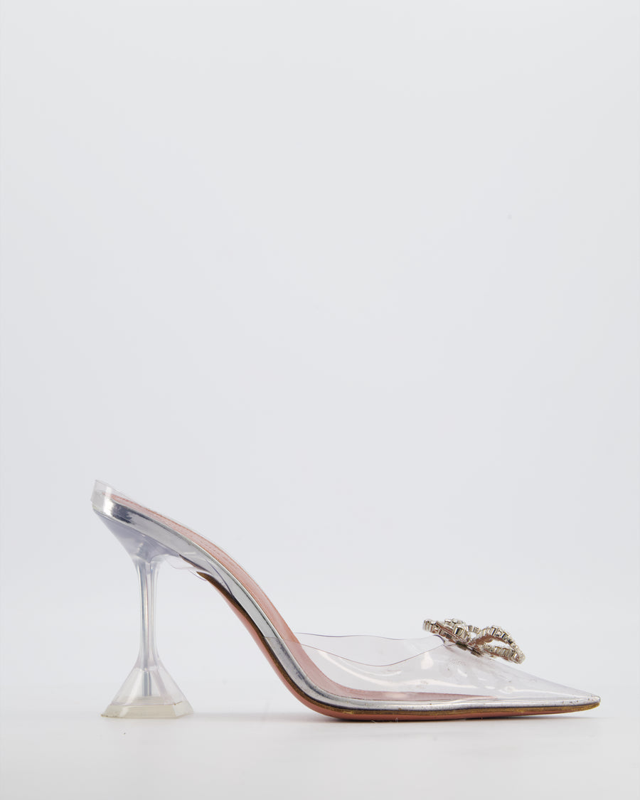 Amina Muaddi Rosie PVC Pumps Silver Crystal Bow Detail Size EU 38