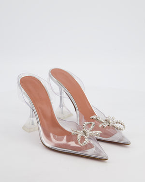Amina Muaddi Rosie PVC Pumps Silver Crystal Bow Detail Size EU 38
